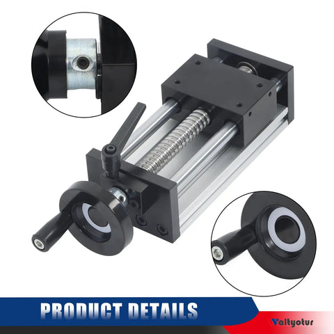 100mm Travel Double Optical Axis Manual Sliding Table With Rock Solid Linear Rail Guide And Ballscrew SFU1605 Handwheel Included For DIY CNC Router Machine And Milling Projects black aluminum unit with handwheel