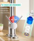 Top Shelf High Arc Kitchen Faucet With Pull Down Sprayer And Three Spray Settings Brushed Nickel handle showing hot and cold indicators.