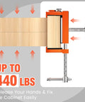 Two Pack Cabinet Clamps for Face Frame Alignment Tool Built From Anodized Aluminum Alloy Professional Grade Installation Clamps for Woodworking and DIY Projects Adjustable Jaw Width From 2 Inches to 4-3/8 Inches Rust Resistant in use supporting a cabinet frame against pressure.