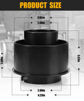 Front view of heavy-duty planer vacuum adapter replacement for DW735 DW735X planers with dimensions and dust port hose connector