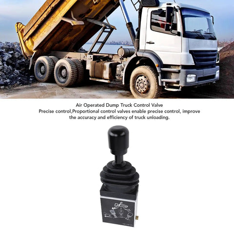 Image of Proportional Dump Truck Valve With Three Holes And Two Working Positions, PTO Switch on a dump truck and in close-up view.