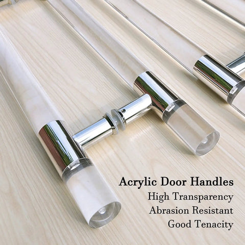 Acrylic Sliding Door Handle Kit 47.2 Inch Long Clear Double Sided Pull Handles for single door on wooden surface