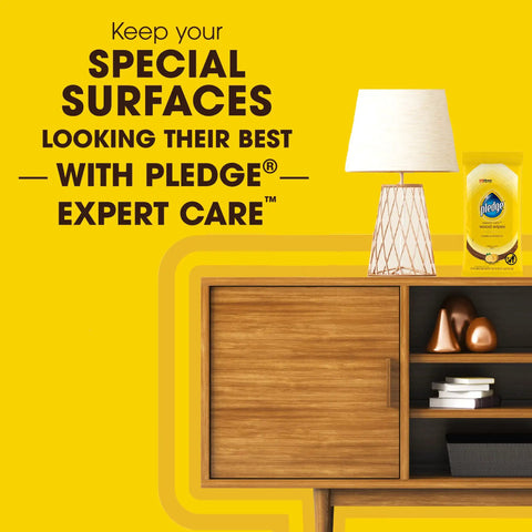 Expert Care Wood Wipes With Lemon Scent For Quick Shine And Protection of sealed wood, furniture, and lamp on cabinet