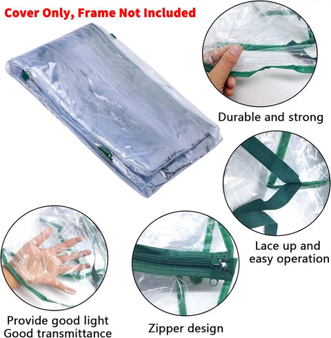 4 Tier Roll Up Zipper Door Greenhouse Replacement Cover 63 X 27 X 19 Inch Clear PVC Garden Greenhouse Cover For Plants Weatherproof Frost Protection Wind Rain Frame Not Included