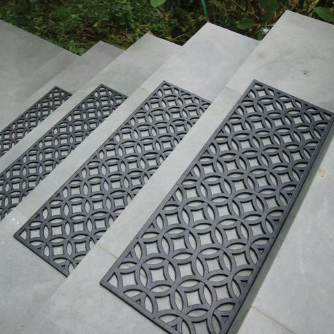 Azteca Indoor Outdoor Rubber Stair Treads 6 Pack Non Slip Mats For Stairs 9.75 By 29.75 Inches Durable Weatherproof Grip in use