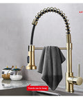 ZBSAVFM Matte Black Pull-Down Kitchen Faucet 360° Swivel Mixer Tap with Hot/Cold Water Easy Install showcasing gold finish and towel holder.