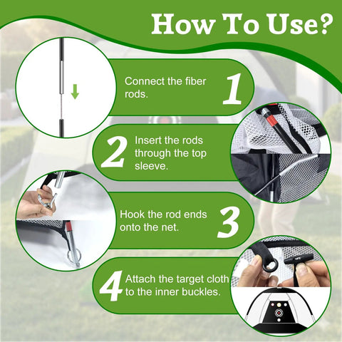 Massive 10x7ft Golf Practice Net With 5 Real Balls, Tri Turf Mat, And Portable Storage Bag, Setup Instructions