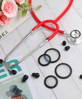 24 Pack Stethoscope Spare Parts Kit With Replacement Diaphragms And Ear Tips, Black Stethoscope Accessories shown on table