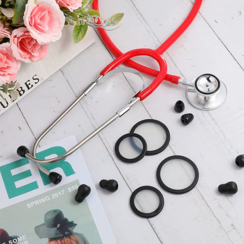 24 Pack Stethoscope Spare Parts Kit With Replacement Diaphragms And Ear Tips, Black Stethoscope Accessories shown on table