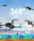 Foldable Kids Drone With 1080P HD FPV Camera Brushless Motors 2 Batteries 360 Flips in action over scenic mountain landscape