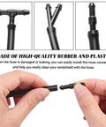 Top Shelf Universal Windshield Washer Hose Repair Kit With Four Meter Fluid Tubing Six Heavy Duty Connectors Fan Spray Nozzles And Quick Snap Clips For Your Daily Driver, showing a rubber and plastic hose connector installation.