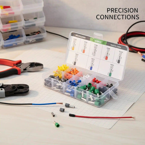 Super Cool 400 Piece Insulated Wire Ferrule Terminal Kit With Color Coded Copper Crimp Connectors For Stranded Wires To Tame Messy Ends, Perfect For Control Panels, Machinery Assembly, And Sweet Automotive Or Electronics Projects To Make Secure, 400pc case