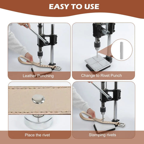 All-In-One Leather Craft Punch Kit With 9 Round Punches 1.5-6mm demonstrated punching and riveting leather piece