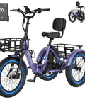 500W Electric Tricycle For Adults With 20 Inch Fat Tire Folding Trike, Three Wheel Stability With Rear Differential, Front Suspension And Hydraulic Disc Brakes, Easy Ride For Beginners And Seniors, purple