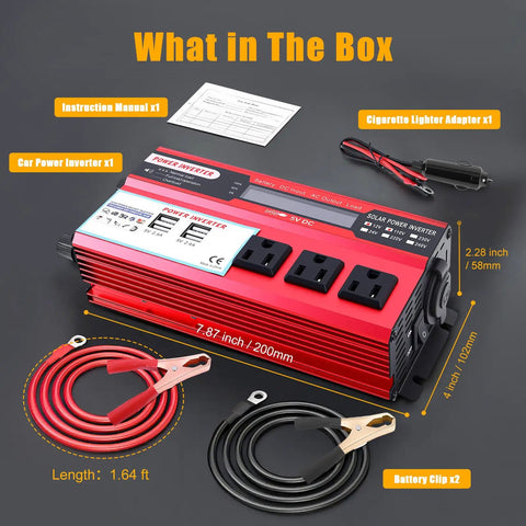 Tailgate Beast 1000W Peak Power Inverter Converts 12V DC To 110V AC with 3 AC outlets and cables, compact design.