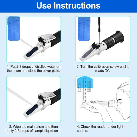 3 In 1 Honey Refractometer With ATC For Honey Maple Syrup And Molasses High Precision Sugar Tester Measuring Brix From 58 To 90 Percent Moisture From 12 To 27 Percent And Baume 38 To 43 For Beekeeping use instructions and calibration steps