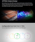 RPLIDAR A2M12 360 Degree Lidar Scanner for Robotic Mapping and Navigation, illustrating OPTMAG tech and configurable scan rate.
