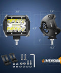 Dimensions of Two Pack 60W 4 Inch LED Work Light Bar Set With Flood And Spot Combo Triple Row Pods Driving Lamps