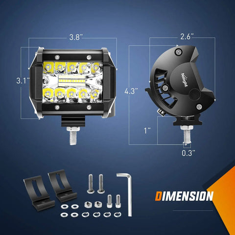 Dimensions of 60W pod from Led Light Bar Set 12 Inch 300W Triple Row Spot Flood Combo Work Driving Lamp for Off Road, ATV, Boat Lighting.