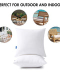 18x18 Outdoor Throw Pillows Set Of 4 Waterproof Cushions For Patio And Backyard Hangouts Water-Resistant Soft Support With Durable 7D Polyester Fill Weatherproof Fade-Resistant UV Protected Easy Care pillows shown in outdoor setting.
