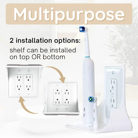 Double Wall Outlet Shelf With Cord Storage Strap To Declutter And Free Up Counter Space, Ideal For Alexa Echo Dot Or HomePod