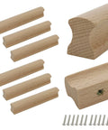 Six Unfinished Beech Wood Furniture Pull Handles Set For Cabinets And Drawers, Unpainted Paintable Wooden Pulls, 5.12 Inch Length, Solid Beech