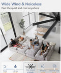 Living room with Beefy 72 Inch Black Ceiling Fan With Remote No Light Quiet DC Motor Industrial Indoor Outdoor With 8 Aluminum Blades