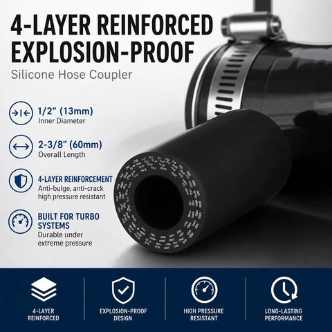 Solid Half Inch Silicone Hose End Plugs With Snug Quick Snap Clips For Vacuum Coolant Water Lines showing black coupler with reinforced layers.