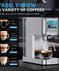 20 Bar Espresso Machine With Milk Frother, Stainless Steel Coffee Maker, 42 Oz Removable Water Tank For Cappuccino, Latte, Silver