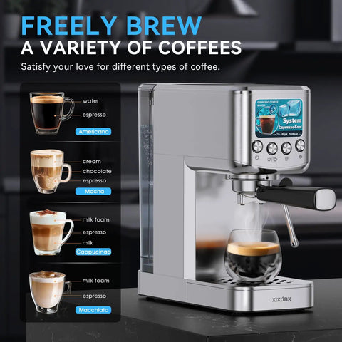 20 Bar Espresso Machine With Milk Frother, Stainless Steel Coffee Maker, 42 Oz Removable Water Tank For Cappuccino, Latte, Silver