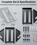 Heavy Duty Circular Saw Wall Mount Holder components and hardware for garage and workshop installation displayed flat.