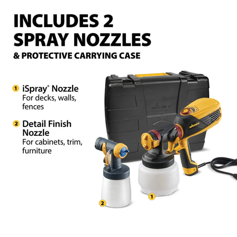 FLEXiO 590 Handheld HVLP Paint Sprayer with Two Nozzles iSpray and Detail Finish, includes carrying case.