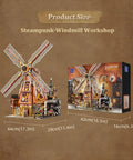 Dope Steampunk Dutch Windmill Building Set With Motorized Blades Exposed Gears Openable Walls And Accessible Mechanical Drive