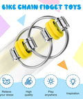 Dope Ten Pack Bike Chain Fidget Flippy Key Rings For Stress Relief And ADHD, Stainless Steel With Silicone, yellow rings close-up