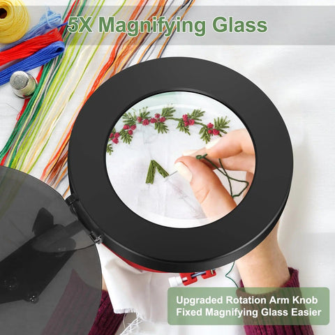 5X magnifying glass of 3 In 1 Magnifying Desk Lamp With Light Heavy Duty Base And Clamp 5X LED Magnifier for detailed embroidery