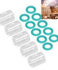 Tig Welding Glass Cup Kit, 5-Piece Set With 10 O-Rings And Storage Boxes, clear cups and green O-rings displayed on white background.