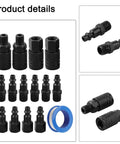 Top Shelf 15 Piece Air Hose Fitting Kit With Quick Connectors And Pneumatic Couplers For Compressor Tools Plus Black Steel Adapters And Tape for black steel couplers and adapters
