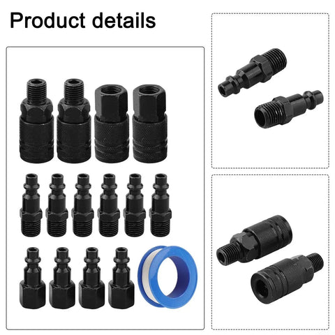 Top Shelf 15 Piece Air Hose Fitting Kit With Quick Connectors And Pneumatic Couplers For Compressor Tools Plus Black Steel Adapters And Tape for black steel couplers and adapters