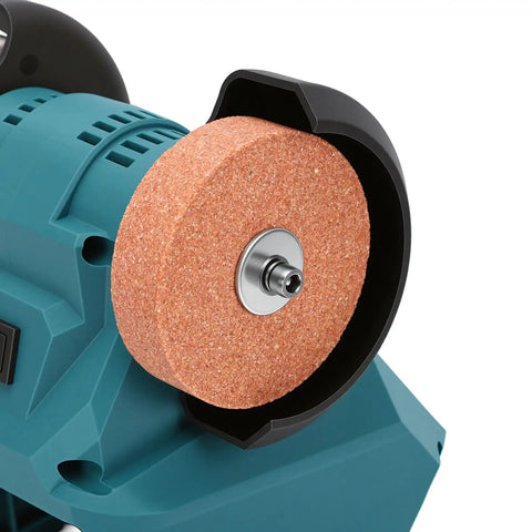 Close-up of Hamwesh 5500 RPM Bench Grinder wheel, showcasing its precision metal buffer for sharpening tasks.