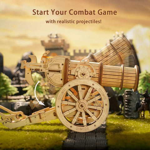 3D Wooden Puzzle Catapult Kit For Adults And Teens, DIY STEM Model Building Toy, Educational Wooden Cannon Project That Fires Ping Pong Balls, Hands On Mechanical Challenge For Fun And Learning, wooden cannon side view