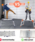 All In One Grab And Go Adjustable Work Platform And Folding Ladder Aluminum Construction 330 Lb Capacity 24 To 35 Inch Reach Heavy Duty Portable Work Bench Stool With Non Slip Feet, wide aluminum platform