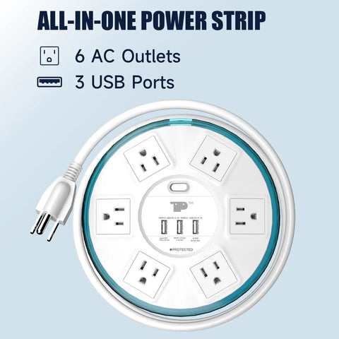 All In One Dope Surge Protector Power Strip With Smart Design 4 Feet Flat Extension Cord 6 Outlets And 3 USB Quick Charge Ports