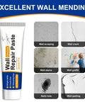 Wall Repair Paste for fixing holes, cracks, stains, graffiti, nail holes, and peeling on walls.
