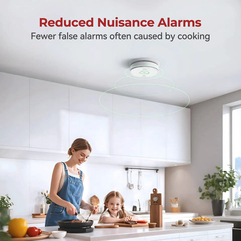 Hardwired Smoke Detector And Carbon Monoxide Alarm Combo 3 Pack With Ten Year Sealed Battery Photoelectric Detection for kitchen use, reducing false alarms.