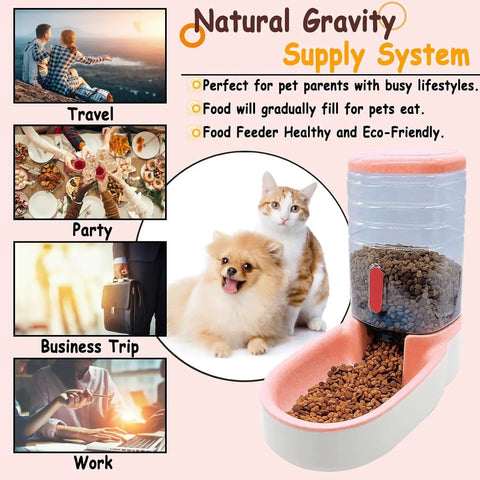 Reliable Gravity Dog Food Dispenser Automatic Cat Feeder With One Gallon Capacity For Small Medium Dogs And Cats Pink Siphon Kibble Station with pets and kibble.