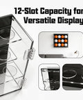 12 Slot Wall Mounted Acrylic Display Case For Baseballs And Golf Balls, Magnetic Front Door showing slots and wall setup