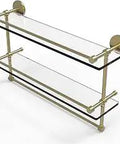 Gallery Double Towel Bar With Glass Shelf 22 Inch Satin Brass Finish Easy Install Concealed Mount Solid Brass Hardware
