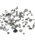 100 Piece Watch Screw Kit For Repair And Battery Replacement With Stainless Steel Clamp Screws visible in scattered layout