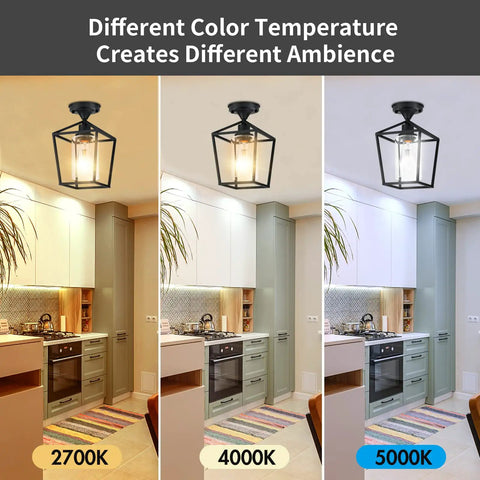 Dope Clear Glass Industrial Vintage Semi Flush Mount Ceiling Light With Lantern Cage Shade In Black Finish in kitchen