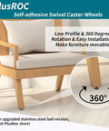Self Adhesive Caster Wheels 1 Inch for Furniture and Kitchen Appliances, installed on chair legs, showing swivel function.